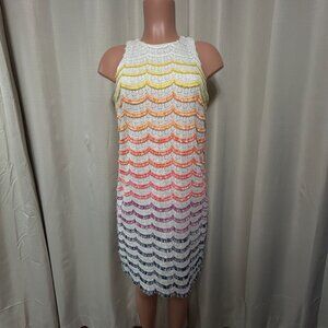 Trina Turk Sleeveless Tiered Eyelash Fringe Dress Women's Sz 4 Multicolor Stripe